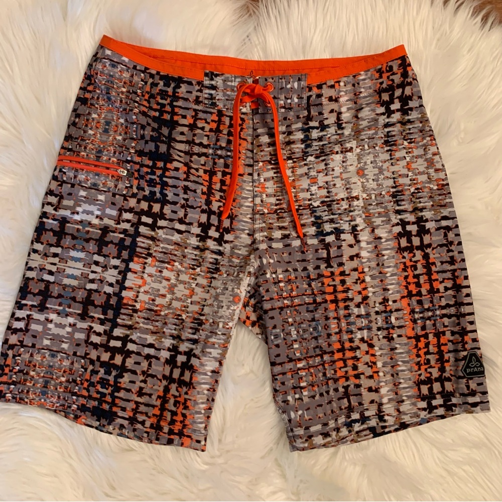 PrAna NWOT Men’s 33 Waist Catalyst Boardshorts Gravel Ripple Orange Brown Beach
